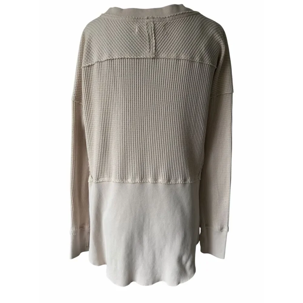 Free‎ People Top Henley Monterey Thermal Long Sleeve Light Pink Cream Small